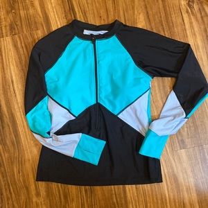 Long Sleeve Zip Colorblock Rashguard size M Black/Teal/Gray